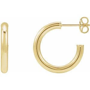 14K Yellow Or White Gold Or Sterling Silver Pair Friction Backs Included Polished Hollow Open Tube Hoop Earrings, Length 17 Mm, Thickness 2.5 Mm