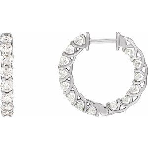 14K White Gold Pair Round Shape 2.8Mm Si1-Si2, Gh 2 1/5 Ctw Lab-Grown Diamond Inside-Outside Hoop Earrings, Length: 19.7 Mm, Thickness: 2.9 Mm