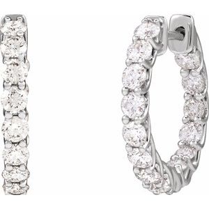 14K White Gold Pair Round Shape 2.8Mm I1, Gh 2 1/5 Ctw Natural Diamond Inside-Outside Hoop Earrings, Length: 19.7 Mm, Thickness: 2.9 Mm