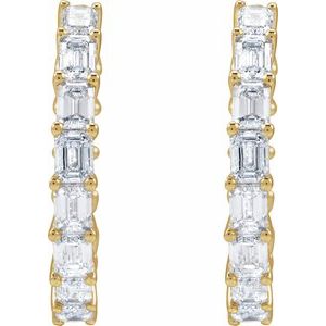 14K Yellow Gold Pair Emerald Shape 3.2 X 2.3Mm I1, Gh 3 Ctw Natural Diamond Inside-Outside Hoop Earrings, Length: 21.2 Mm, Thickness: 3.2 Mm