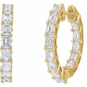 14K Yellow Gold Pair Emerald Shape 3.2 X 2.3Mm I1, Gh 3 Ctw Natural Diamond Inside-Outside Hoop Earrings, Length: 21.2 Mm, Thickness: 3.2 Mm