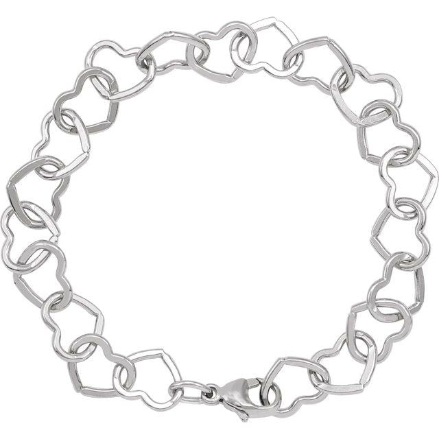 14K Yellow Gold-Filled Or Sterling Silver Heart 9 Mm 7 In Lobster Clasp Polished Heart Chain