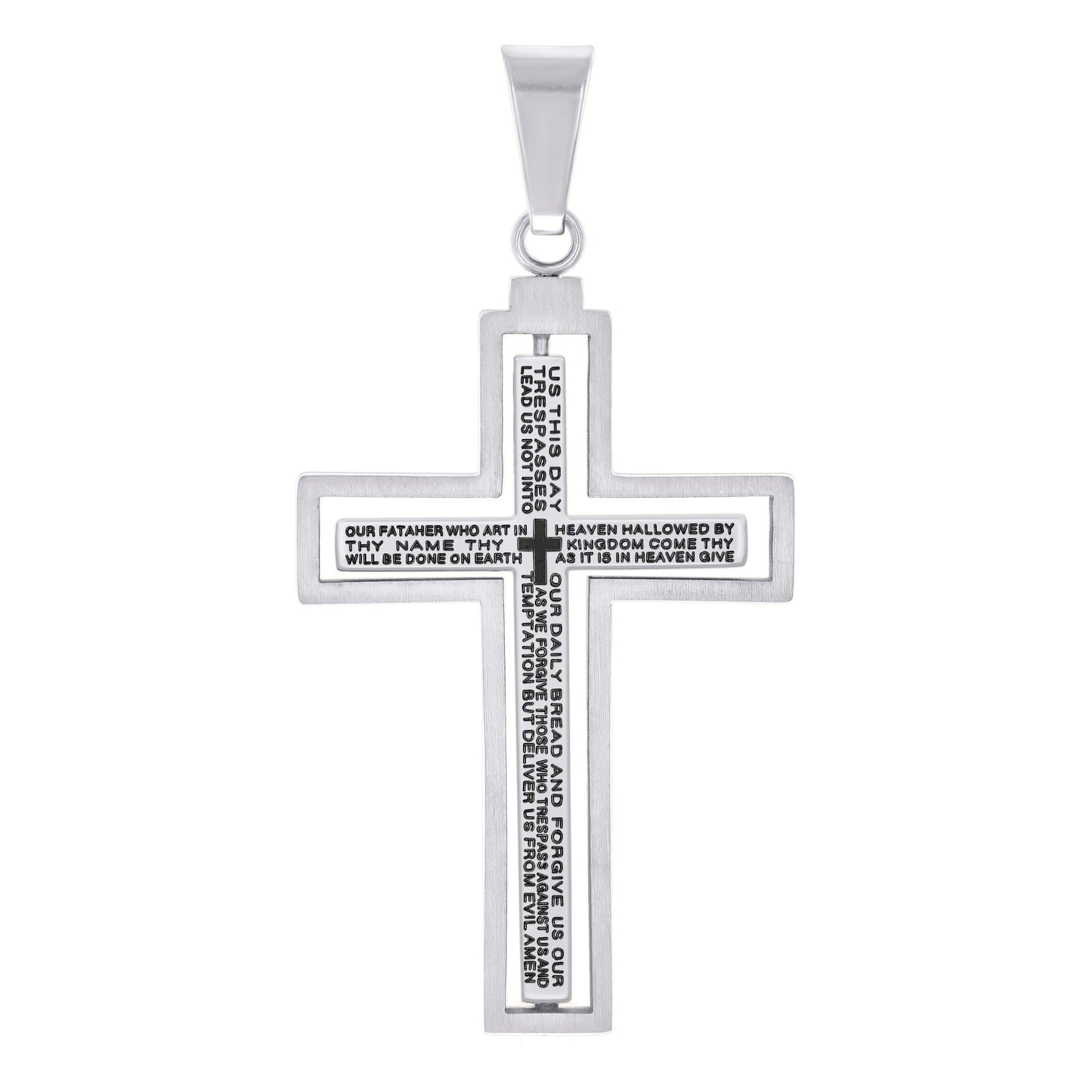 Stainless Steel Or Yellow Tone Or Black-tone Mens Lord's Prayer Cross Religious Charm Pendant