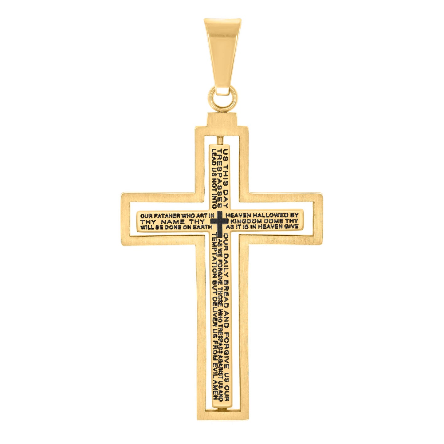 Stainless Steel Or Yellow Tone Or Black-tone Mens Lord's Prayer Cross Religious Charm Pendant