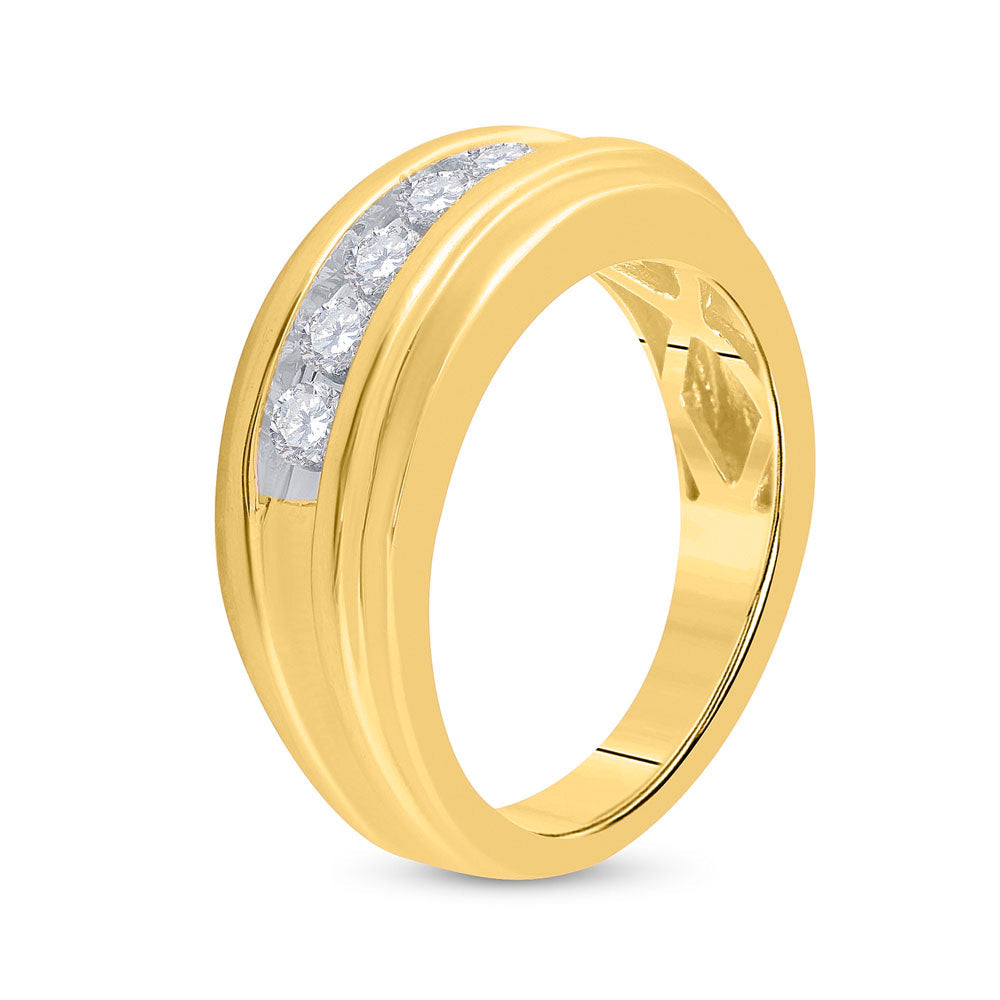 14K Yellow Gold Mens Round Diamond Wedding Channel Set Band Ring 1/2 Cttw, Mens Size: 7-13