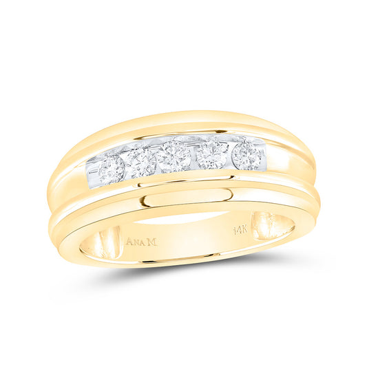 14K Yellow Gold Mens Round Diamond Wedding Channel Set Band Ring 1/2 Cttw, Mens Size: 7-13