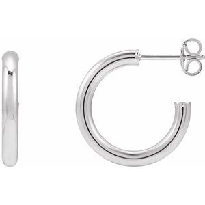 14K Yellow Or White Gold Or Sterling Silver Pair Friction Backs Included Polished Hollow Open Tube Hoop Earrings, Length 17 Mm, Thickness 2.5 Mm