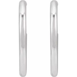 14K Yellow Or White Gold Or Sterling Silver Pair Friction Backs Included Polished Hollow Open Tube Hoop Earrings, Length 25 Mm, Thickness 2.5 Mm