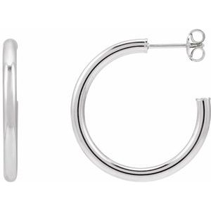 14K Yellow Or White Gold Or Sterling Silver Pair Friction Backs Included Polished Hollow Open Tube Hoop Earrings, Length 25 Mm, Thickness 2.5 Mm
