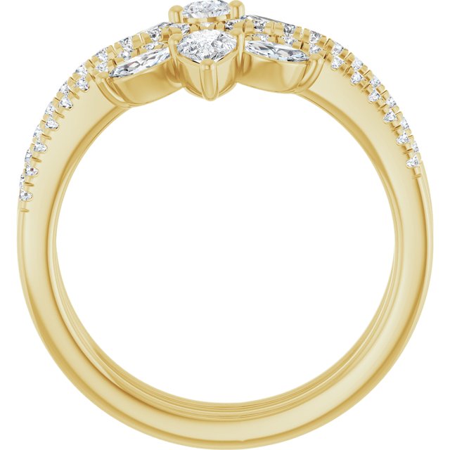 14K Yellow Gold Pear 4.7 X 3.1 Mm Polished 1 Ctw Natural Diamond Ring Guard, Size 7