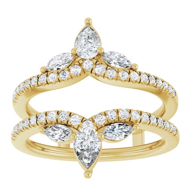 14K Yellow Gold Pear 4.7 X 3.1 Mm Polished 1 Ctw Natural Diamond Ring Guard, Size 7