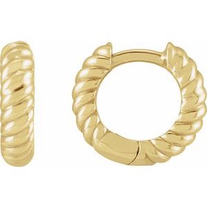 14K Yellow Or White Gold Or Sterling Silver Or Platinum Pair Hinged Polished Rope Huggie Earrings, Length: 12.01 Mm, Thickness: 2.61 Mm