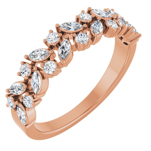 14K Yellow Or White Or Rose Gold Or Platinum Marquise 3 X 1.5 Mm Si, G-H Polished 1/2 Ctw Lab-Grown Diamond Accented Matching Band, Size 7