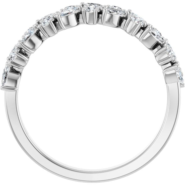 14K Yellow Or White Or Rose Gold Or Platinum Marquise 3 X 1.5 Mm Si, G-H Polished 1/2 Ctw Lab-Grown Diamond Accented Matching Band, Size 7