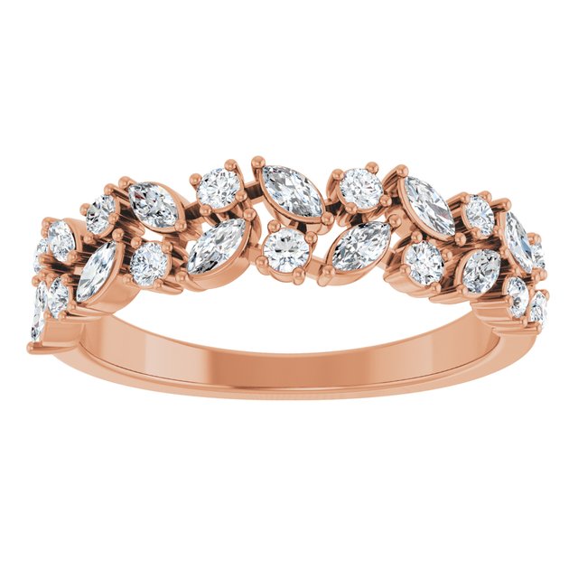 14K Yellow Or White Or Rose Gold Or Platinum Marquise 3 X 1.5 Mm Si, G-H Polished 1/2 Ctw Lab-Grown Diamond Accented Matching Band, Size 7