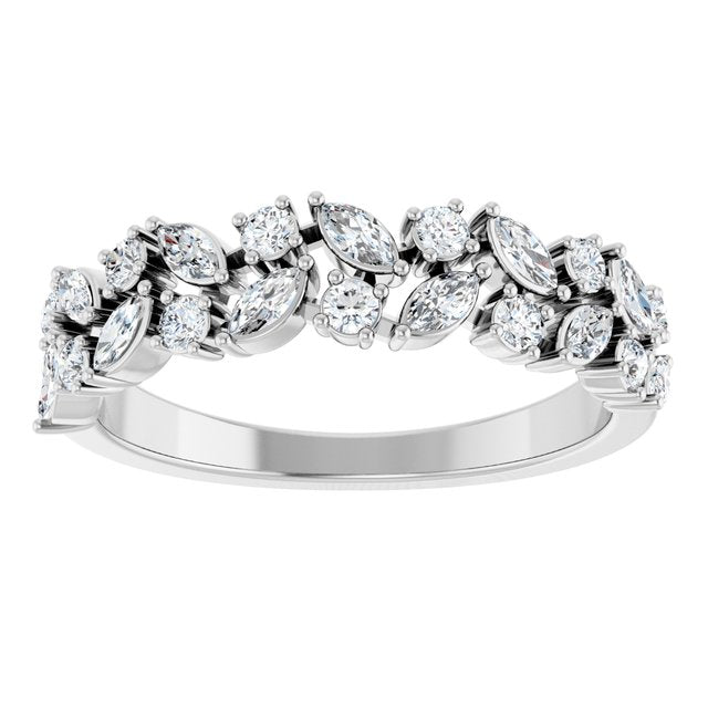 14K Yellow Or White Or Rose Gold Or Platinum Marquise 3 X 1.5 Mm Si, G-H Polished 1/2 Ctw Lab-Grown Diamond Accented Matching Band, Size 7