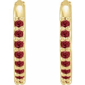 14K Yellow Gold Pair Round Shape 1.3 Mm Lab-Grown Ruby Hinged Hoop Earrings, Length: 12.5 Mm, Thickness: 1.6 Mm