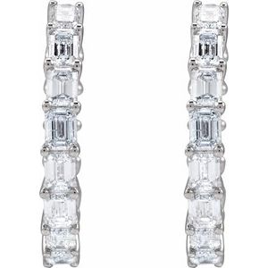 14K White Gold Pair Emerald Shape 3.2 X 2.3Mm I1, Gh 3 Ctw Natural Diamond Inside-Outside Hoop Earrings, Length: 21.2 Mm, Thickness: 3.2 Mm
