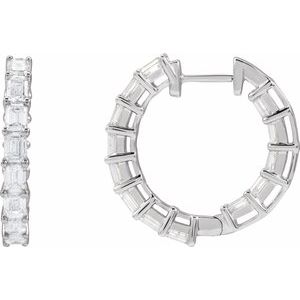14K White Gold Pair Emerald Shape 3.2 X 2.3Mm I1, Gh 3 Ctw Natural Diamond Inside-Outside Hoop Earrings, Length: 21.2 Mm, Thickness: 3.2 Mm