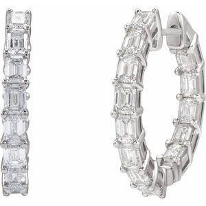 14K White Gold Pair Emerald Shape 3.2 X 2.3Mm I1, Gh 3 Ctw Natural Diamond Inside-Outside Hoop Earrings, Length: 21.2 Mm, Thickness: 3.2 Mm