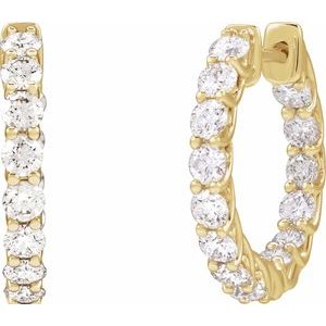 14K Yellow Gold Pair Round Shape 2.8Mm I1, Gh 2 1/5 Ctw Natural Diamond Inside-Outside Hoop Earrings, Length: 19.7 Mm, Thickness: 2.9 Mm
