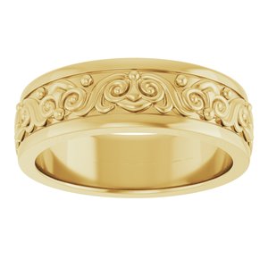 14K Yellow Gold 6.2 Mm Polished Scroll Patterned Band Size 7