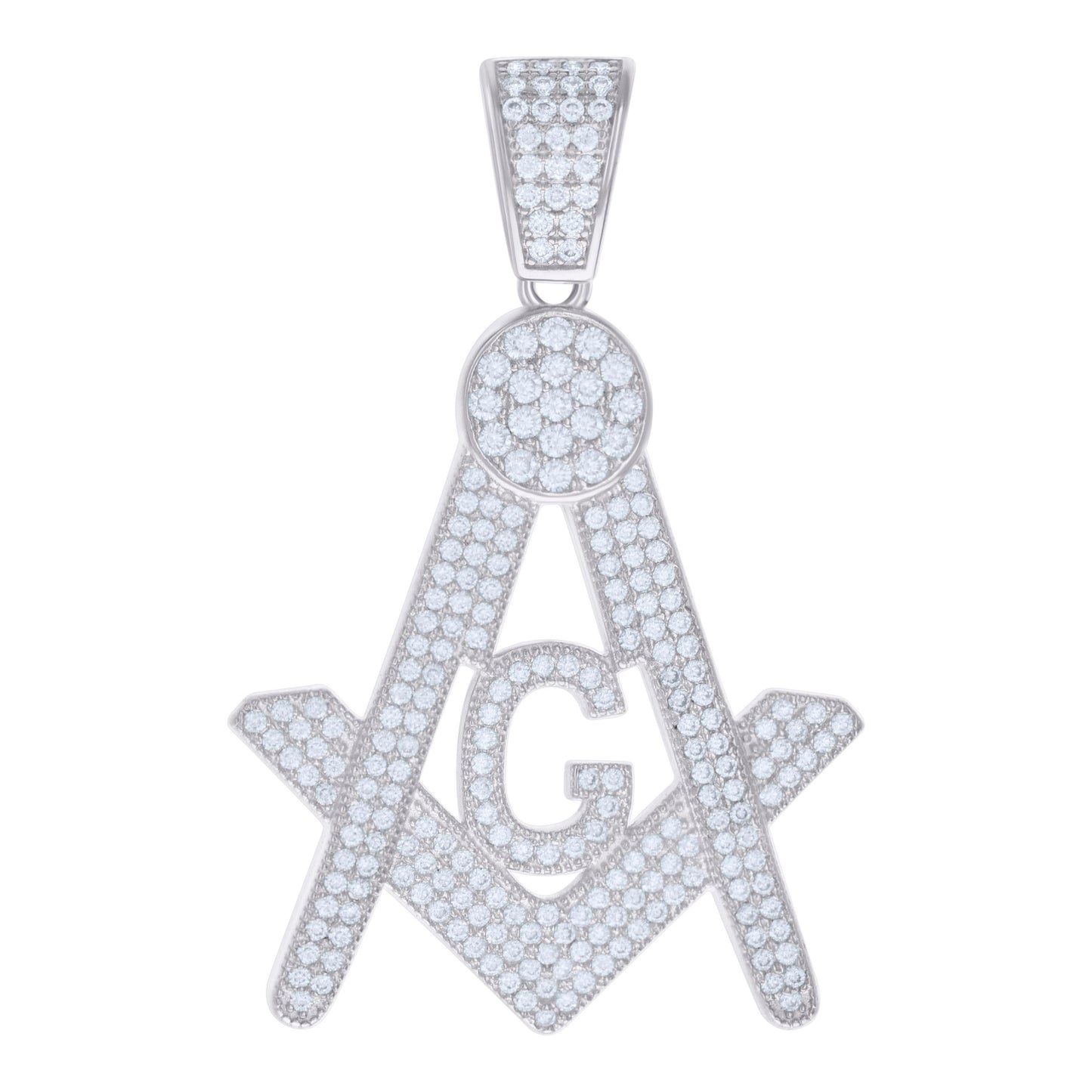 Sterling Silver Mens 1.91ct Moissanite Masonic Symbol Religious Charm Pendant