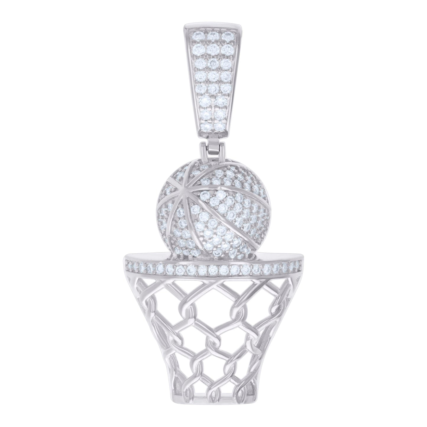 Sterling Silver Mens 1.15ct Moissanite Basket Ball Sports Charm Pendant