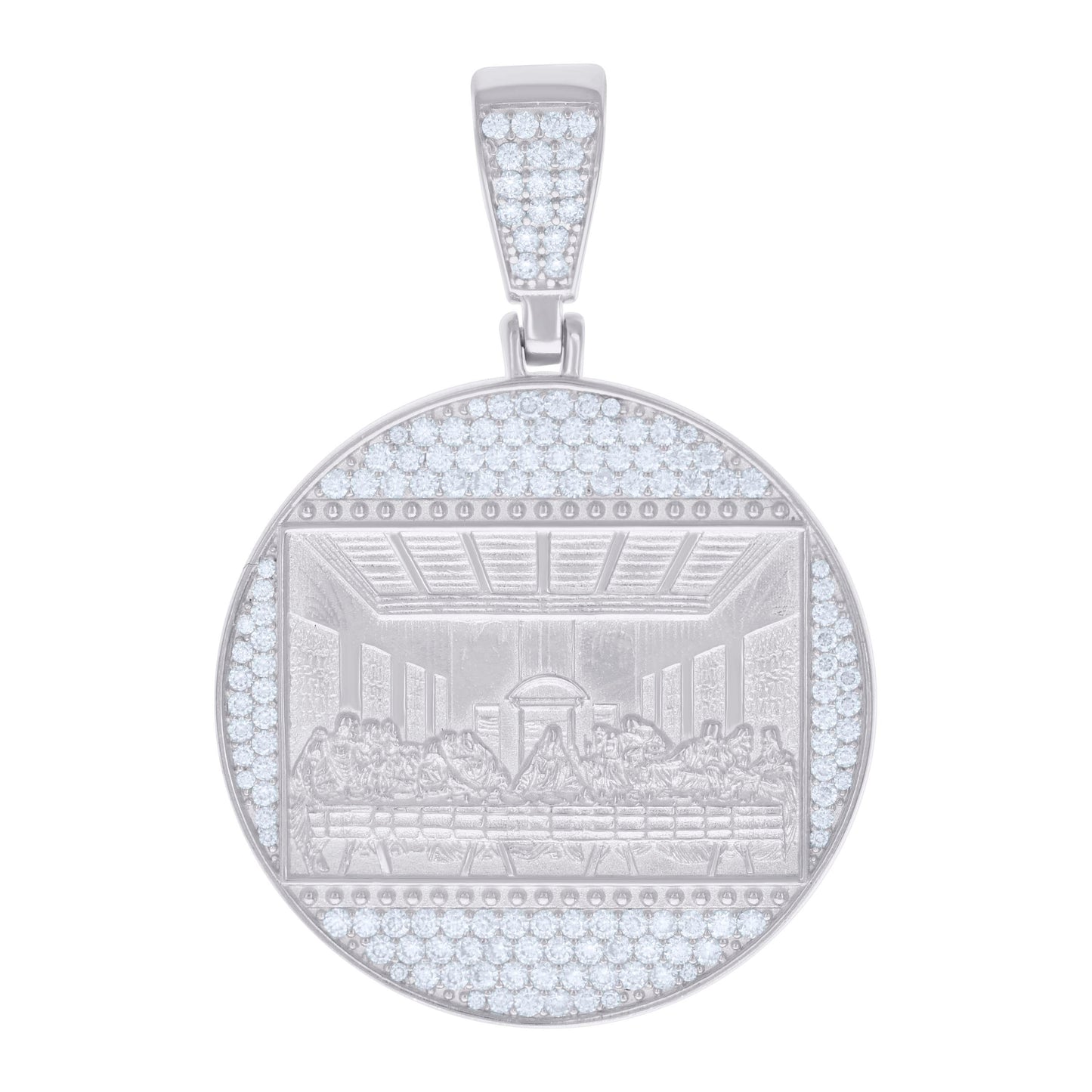 Sterling Silver Mens 2.24ct Moissanite Last Supper Religious Charm Pendant