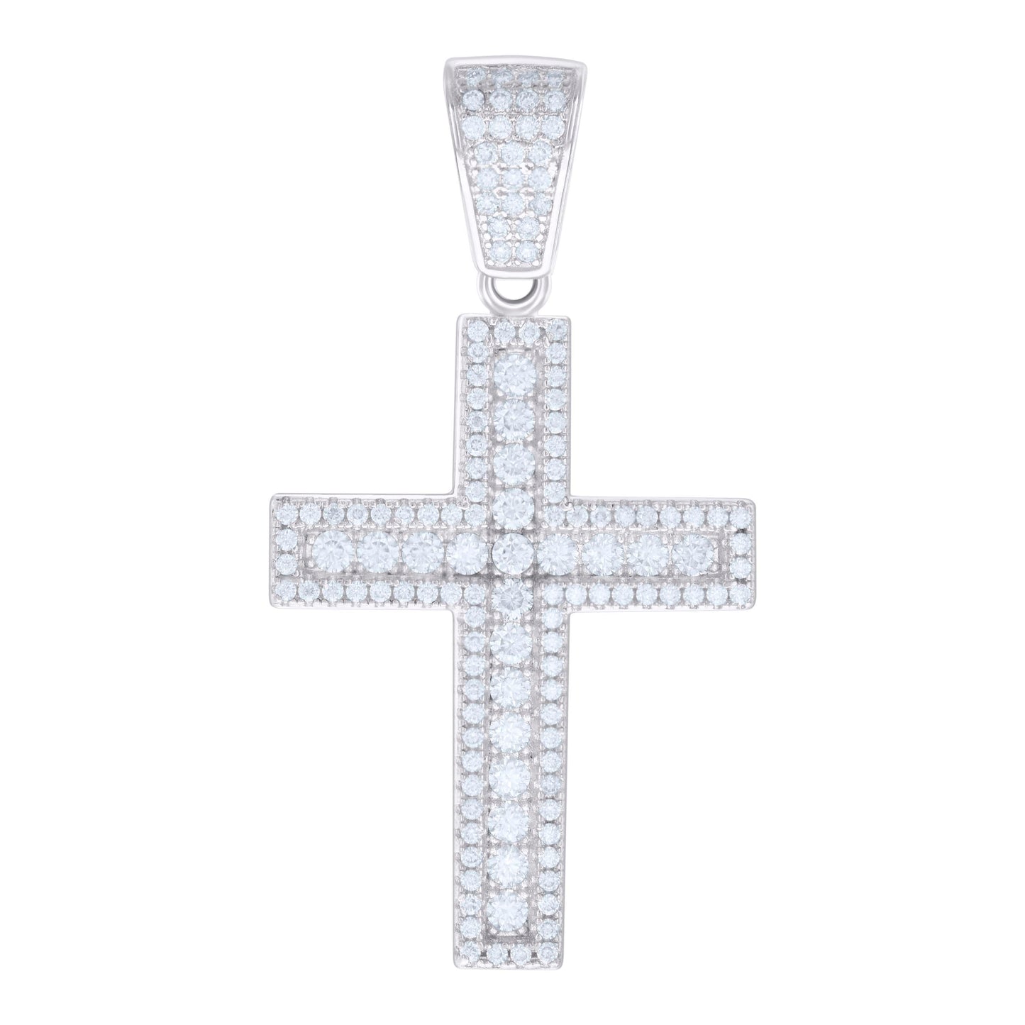 Sterling Silver Mens 1.85ct Moissanite Cross Religious Charm Pendant