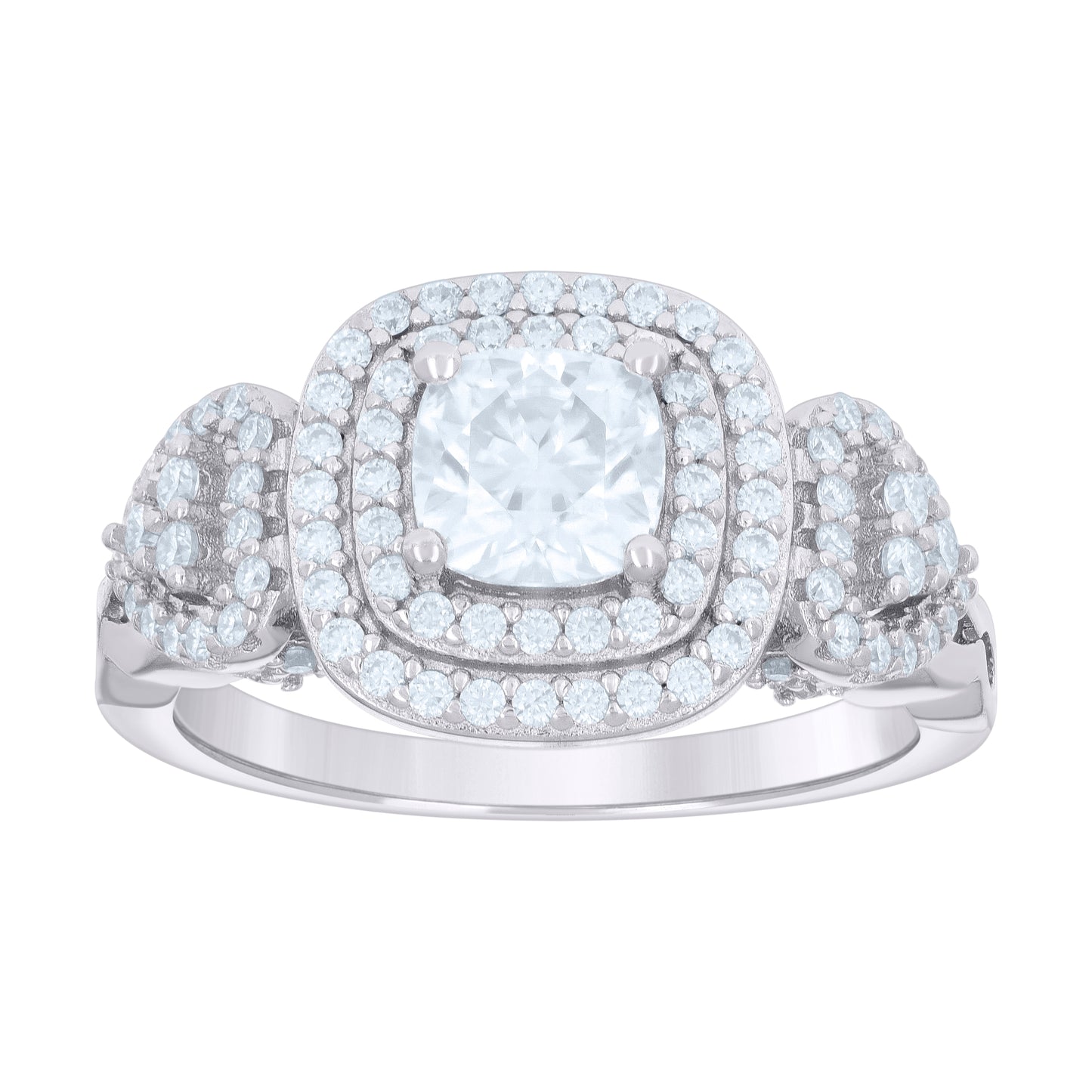 Sterling Silver Womens Cushion-cut Round 1.706ct Moissanite Bridal Anniversary Engagement Wedding Ring