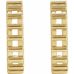 14K Yellow Gold Pair Deco Cutout Hoop Earrings, Length: 14.9 Mm, Thickness: 3.3 Mm