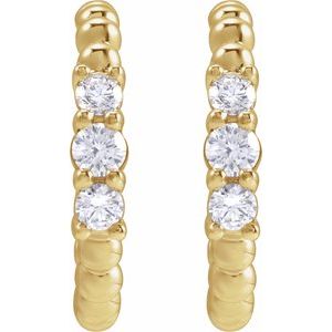 14K Yellow Gold Pair Round Shape I1, Gh 3/8 Ctw Natural Diamond Beaded Hoop Earrings, Length: 19.3 Mm, Thickness: 3.36 Mm