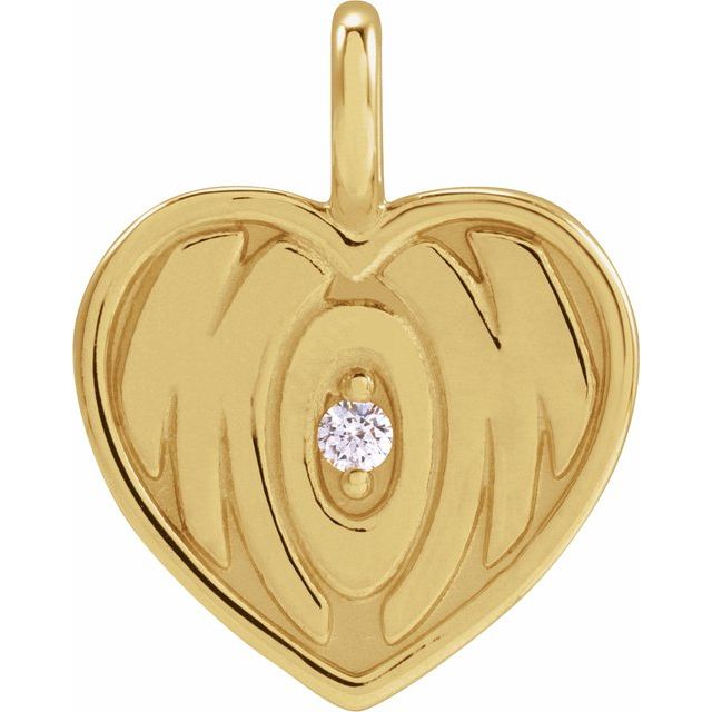 14K Yellow Gold Round 1.7Mm I1, G-H Polished .025 Ct Natural Diamond Engravable Mom Pendant