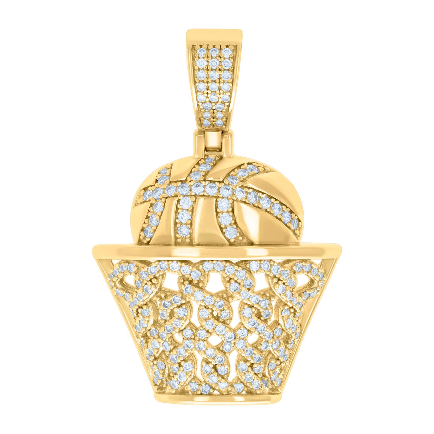 Sterling Silver Mens 1.01ct Moissanite Basket Ball Sports Charm Pendant