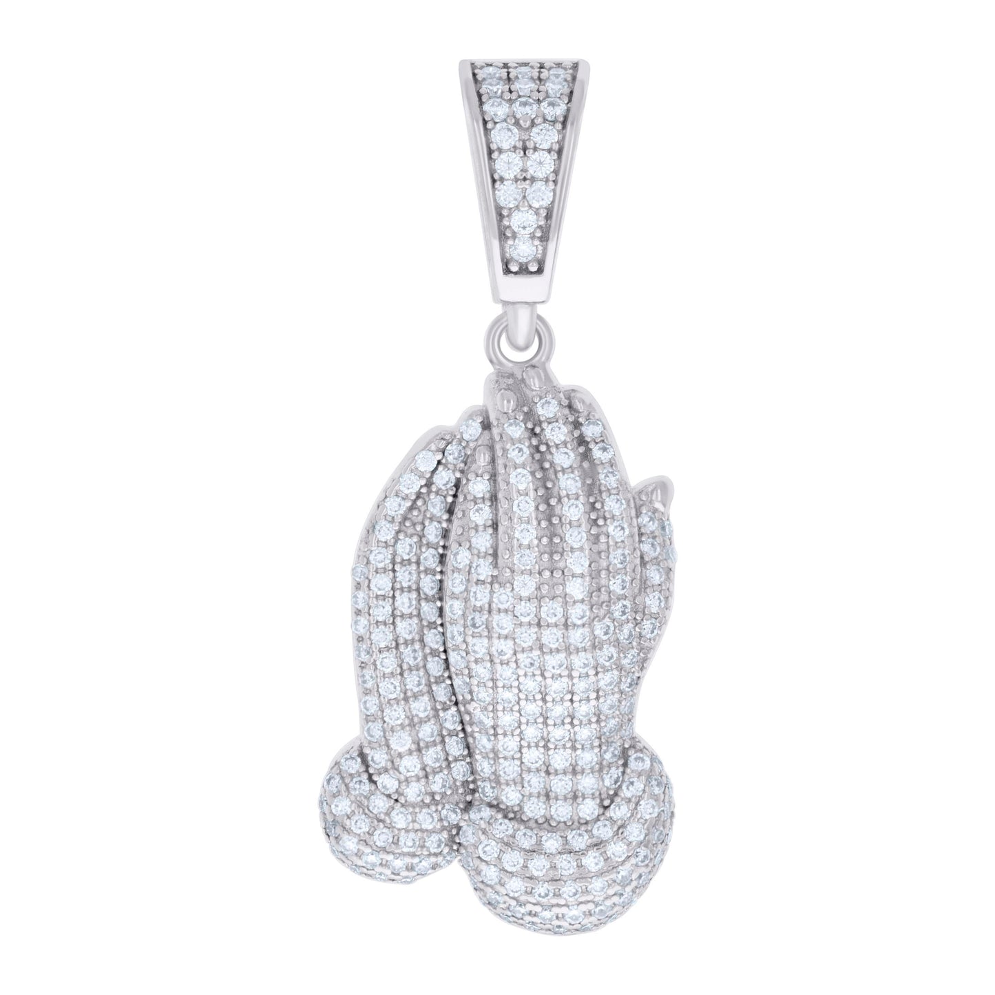 Sterling Silver Unisex 1.34ct Moissanite Praying Hands Symbol Religious Charm Pendant