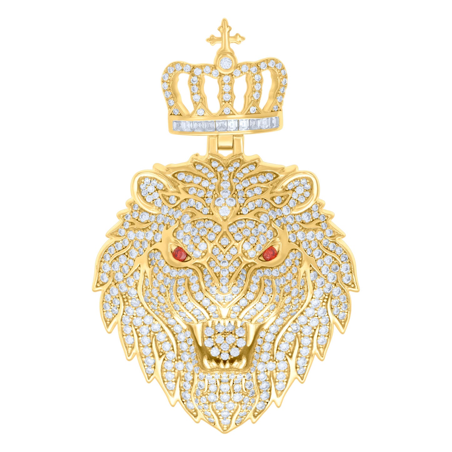 Sterling Silver Mens 4.48ct, 0.42ct Red White Baguette Round Moissanite Leo/Lion Head Pendant