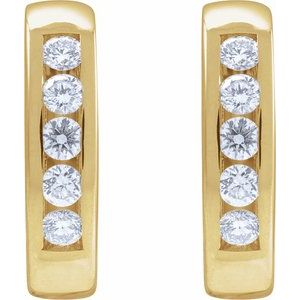 14K Yellow Gold Pair Round Shape 2Mm I1, Gh 1/3 Ctw Natural Diamond Channel-Set Hinged Hoop Earrings, Length: 14 Mm, Thickness: 3.5 Mm