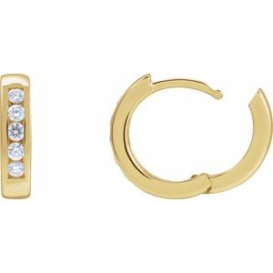 14K Yellow Gold Pair Round Shape 2Mm I1, Gh 1/3 Ctw Natural Diamond Channel-Set Hinged Hoop Earrings, Length: 14 Mm, Thickness: 3.5 Mm
