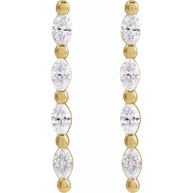 14K Yellow Gold Marquise 2.5 X 1.25 Mm Friction Polished 1/6 Ctw Natural Diamond Bar Earrings