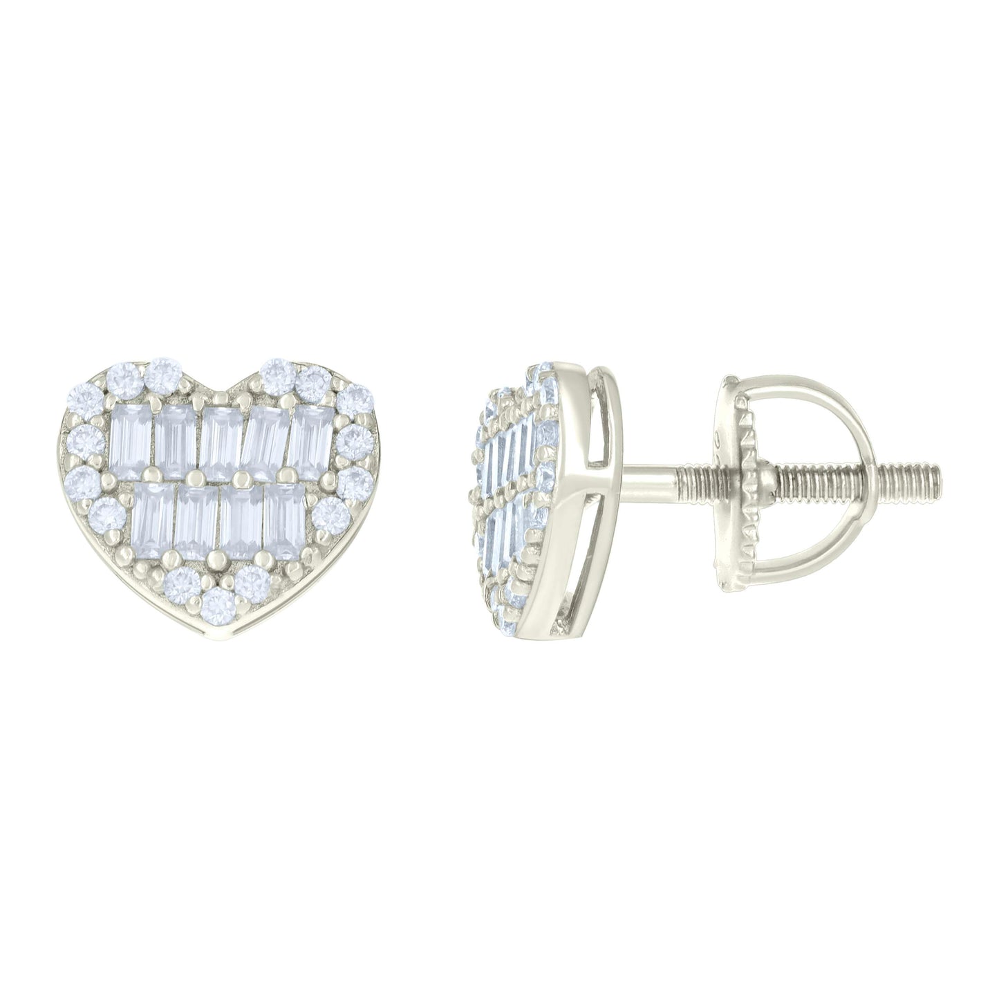 Sterling Silver Or Yellow-tone Womens 0.16ct Round 0.51ct Baguette Moissanite Love Heart Stud Earrings