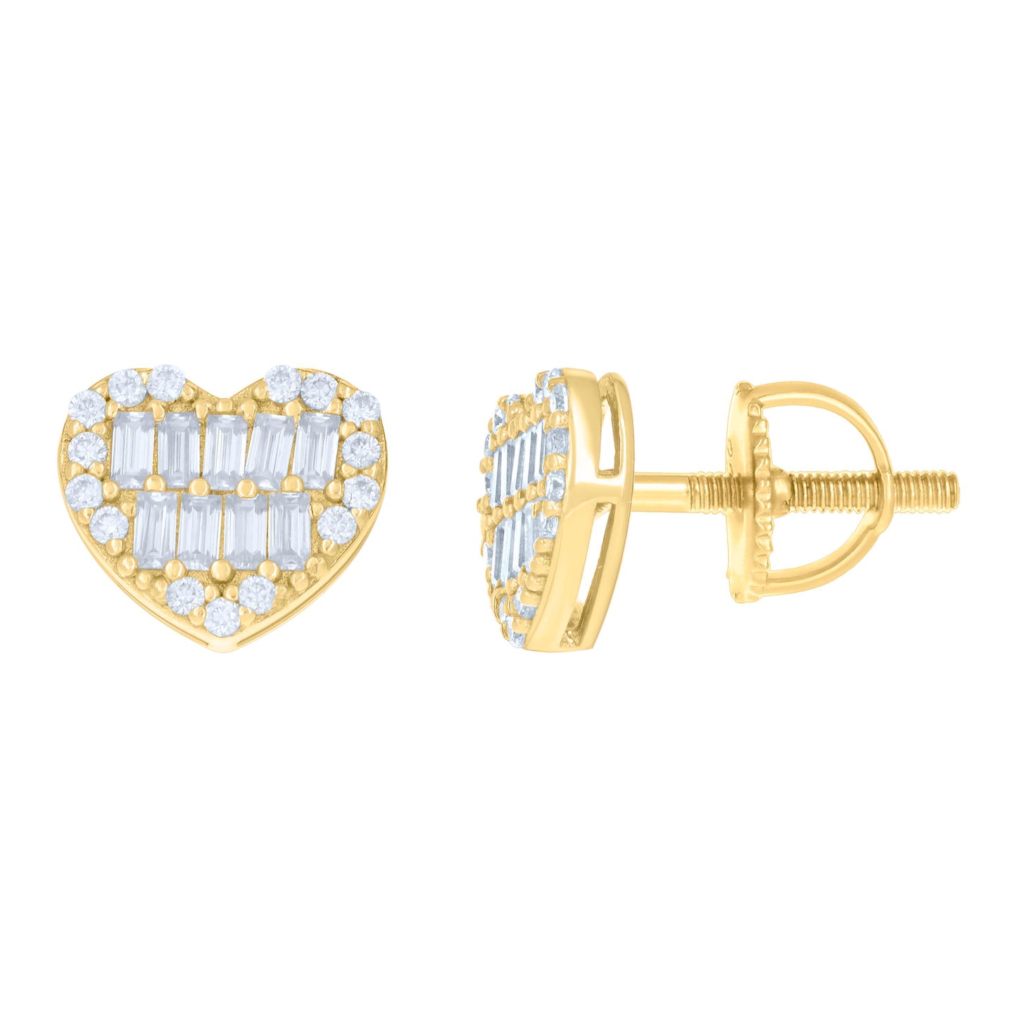 Sterling Silver Or Yellow-tone Womens 0.16ct Round 0.51ct Baguette Moissanite Love Heart Stud Earrings