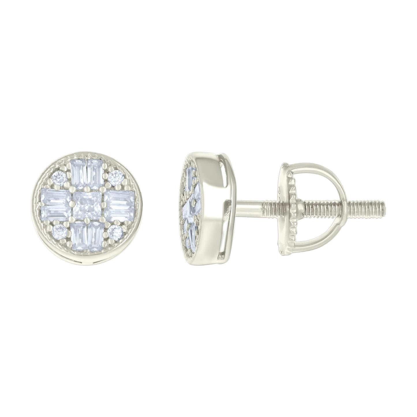 Sterling Silver Or Yellow-tone Womens 0.05ct Round 0.54ct Baguette Moissanite Fashion Stud Earrings