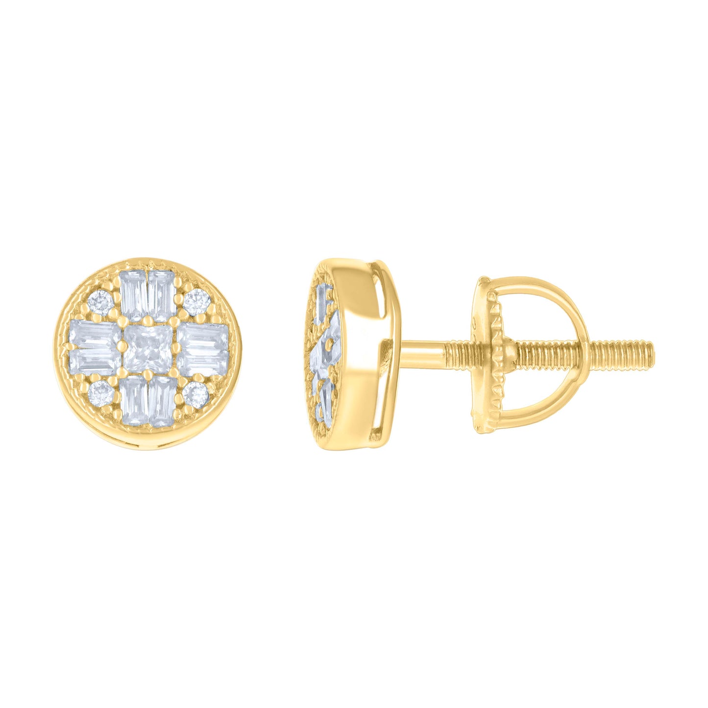 Sterling Silver Or Yellow-tone Womens 0.05ct Round 0.54ct Baguette Moissanite Fashion Stud Earrings