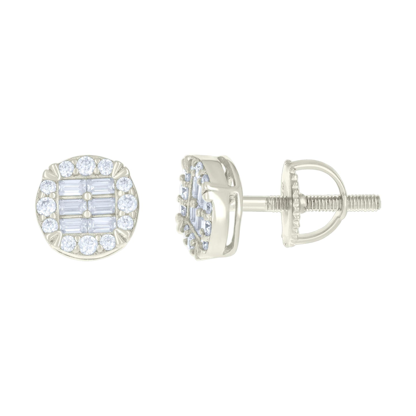 Sterling Silver Or Yellow-tone Womens 0.20ct Round 0.34ct Baguette Moissanite Fashion Stud Earrings