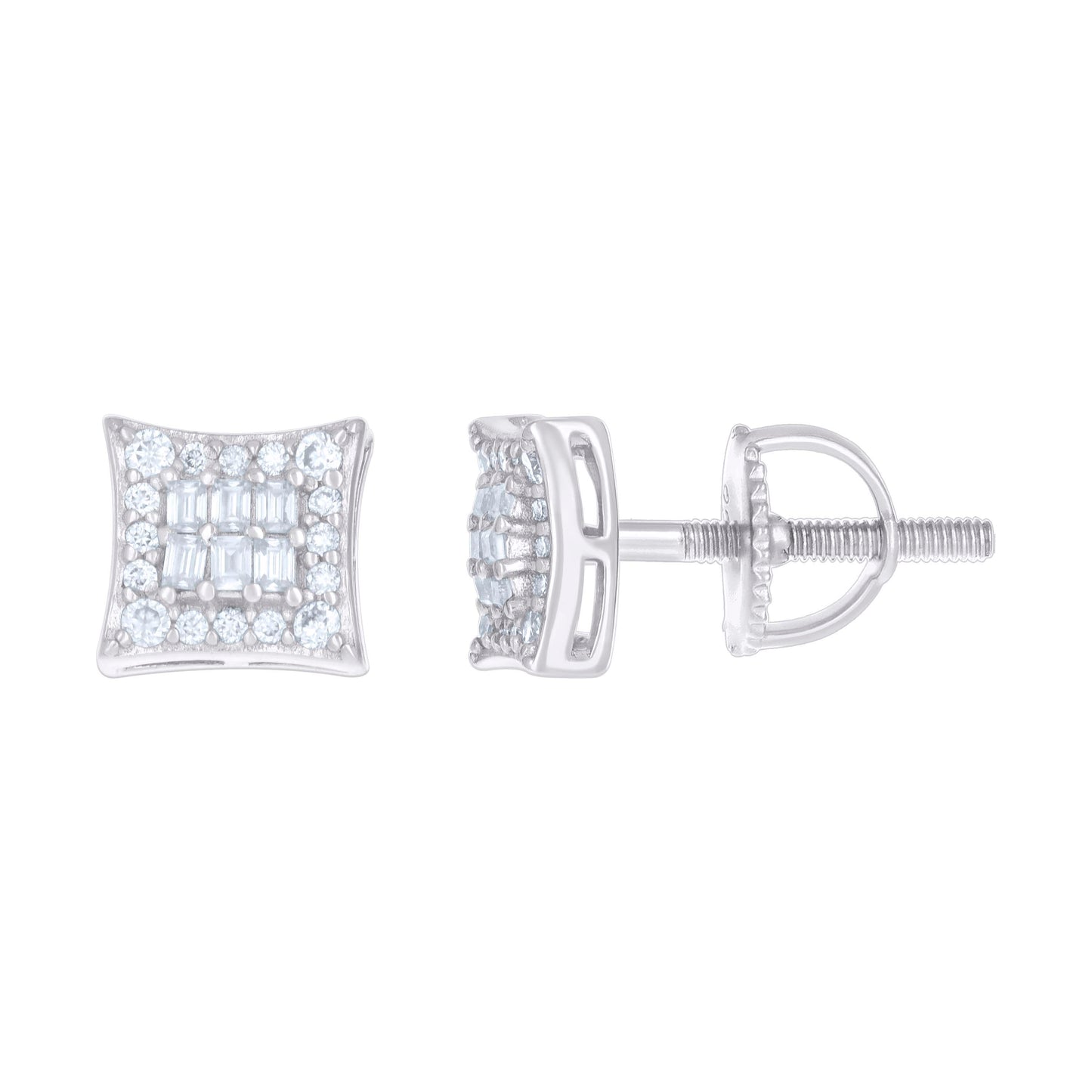 Sterling Silver Or Yellow-tone Womens 0.23ct Round 0.23ct Baguette Moissanite Square Fashion Stud Earrings