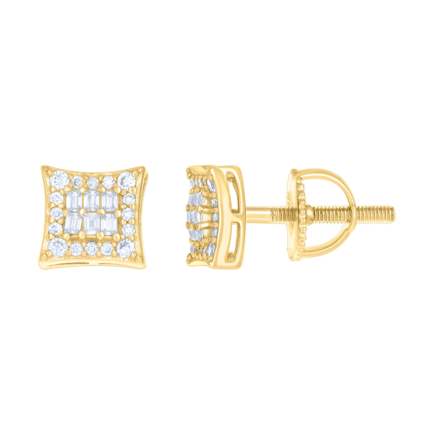 Sterling Silver Or Yellow-tone Womens 0.23ct Round 0.23ct Baguette Moissanite Square Fashion Stud Earrings
