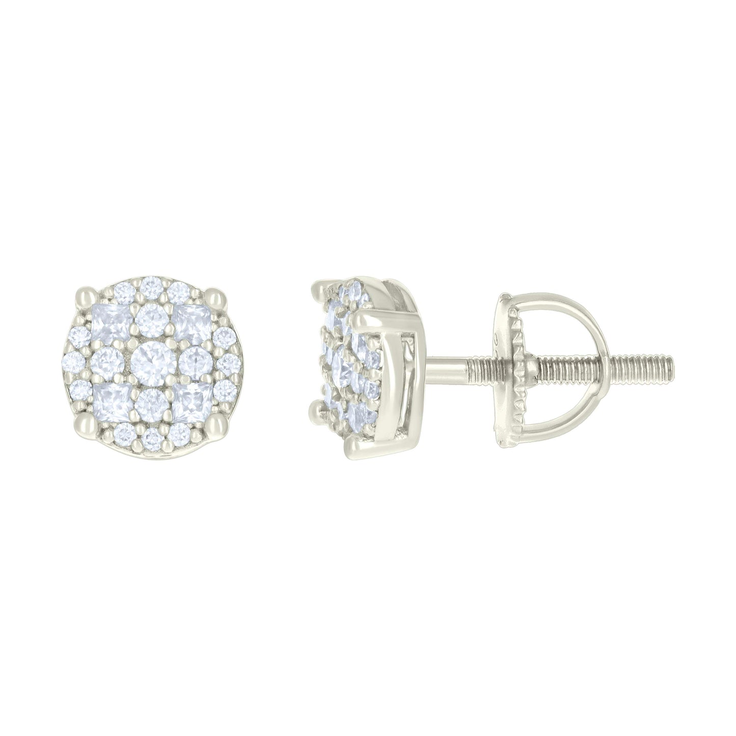 Sterling Silver Or Yellow-tone Womens 0.24ct Round 0.19ct Baguette Moissanite Fashion Stud Earrings