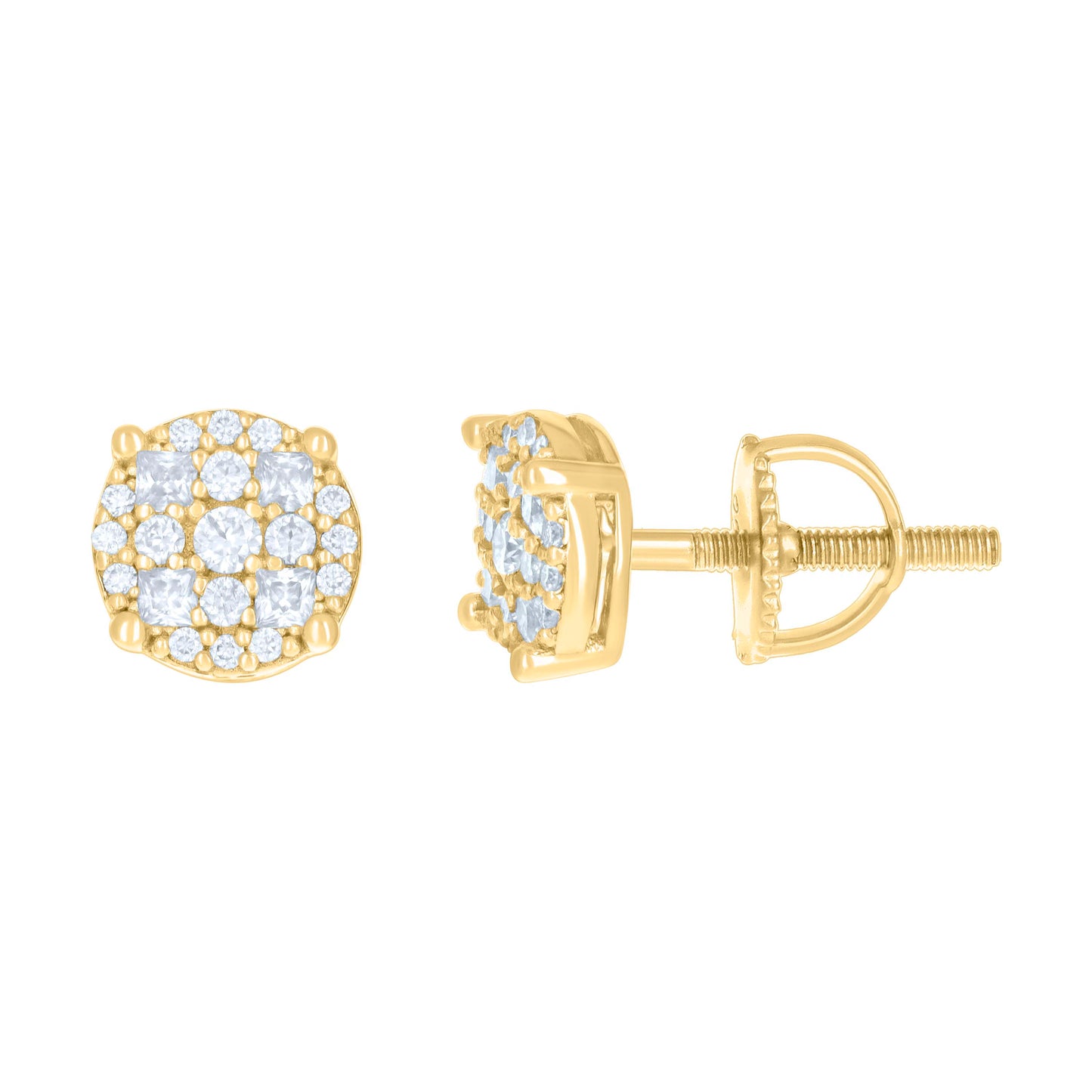 Sterling Silver Or Yellow-tone Womens 0.24ct Round 0.19ct Baguette Moissanite Fashion Stud Earrings