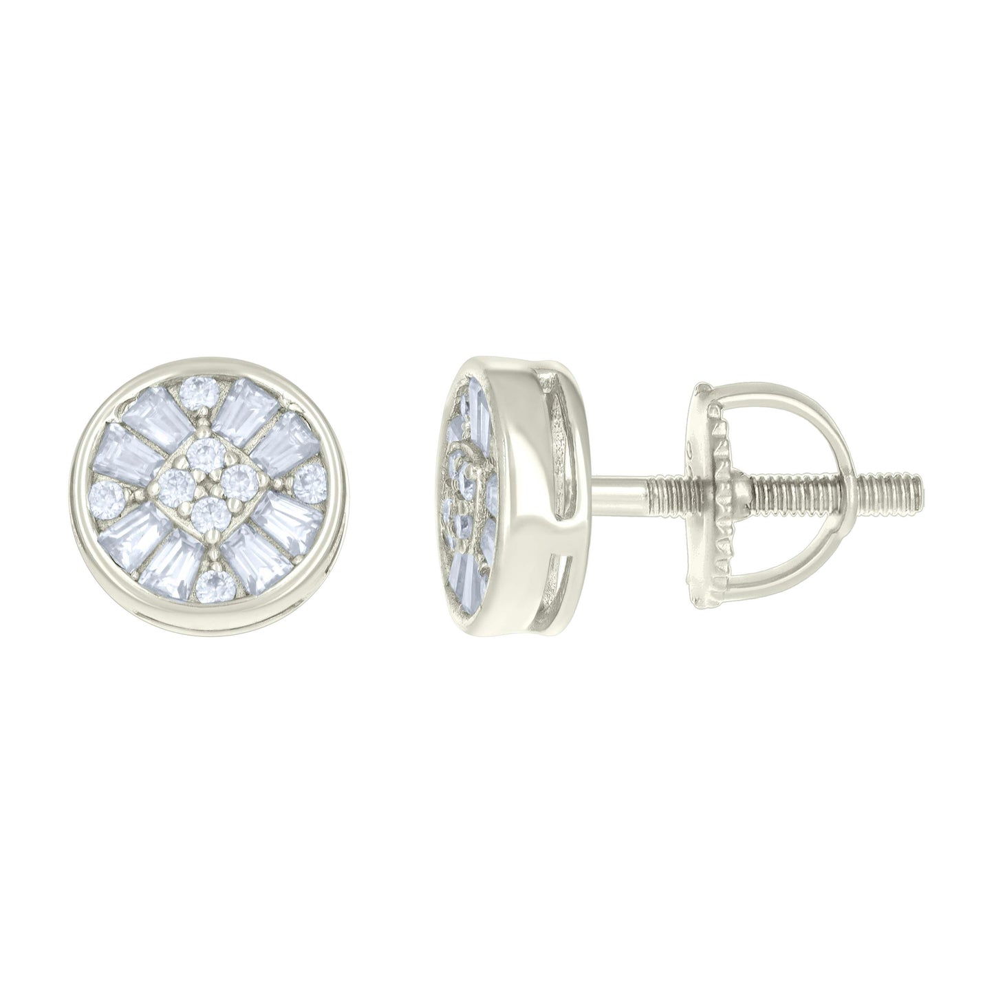 Sterling Silver Or Yellow-tone Womens 0.10ct Round 0.59ct Baguette Moissanite Fashion Stud Earrings
